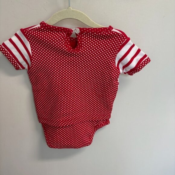Two Feet Ahead Red Polka Dot/stripe UGA Georgia Bulldogs Baby Onesie 3-6 months - Picture 2 of 5